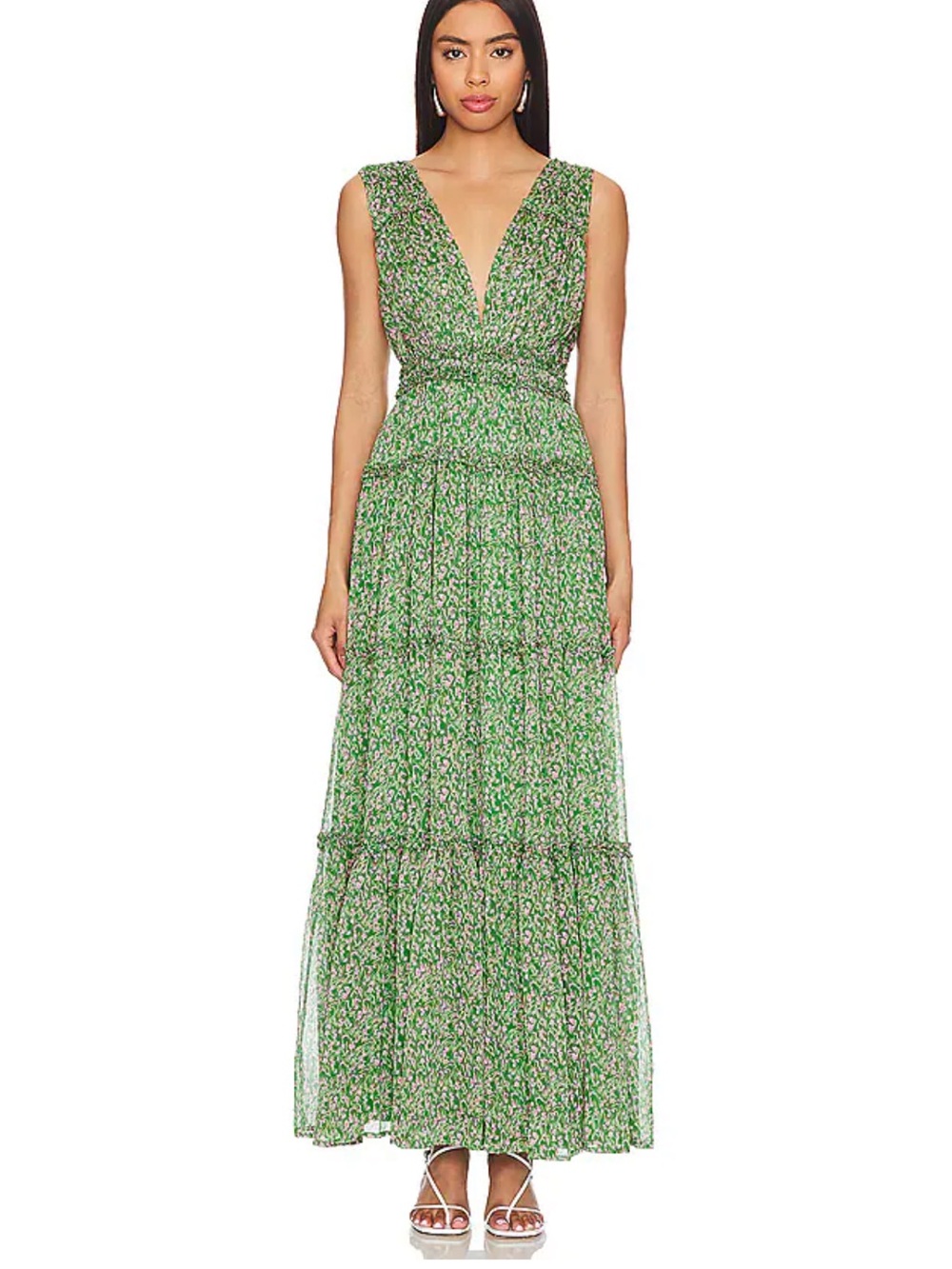 ASTR Green Floral V-Neck Maxi Dress